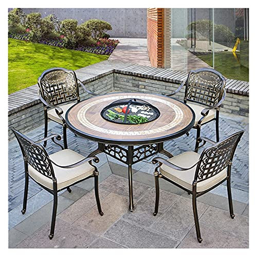 Spacmirrors Table de Barbecue de Jardin avec brasero d'extérieur - Foyer au Bois, Table et chaises de Restaurant pour Barbecue - avec 4 chaises, Table Basse d'extérieur,122cm/48