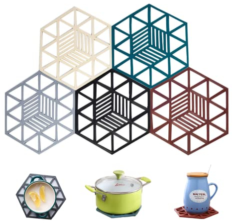 WUBAYI Lot de 5 dessous de plat en silicone pour plans de travail de cuisine - Anti-brûlure - Dessous de plat pour la cuisine et la salle à manger - Dessous de plat (triangle)