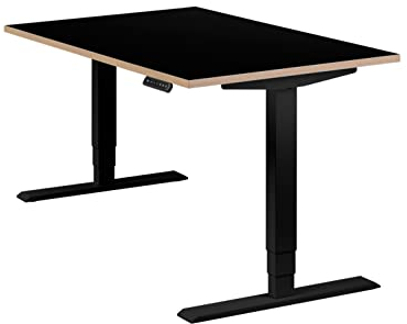 boho office® höhenverstellbarer Schreibtisch 120 x 80 cm - Elektrisch stufenlos, 2 Motoren, inkl. Wireless Charger, Memoryfunktion - Homedesk Schwarz inkl. Tischplatte in Schwarz mit Multiplexkante