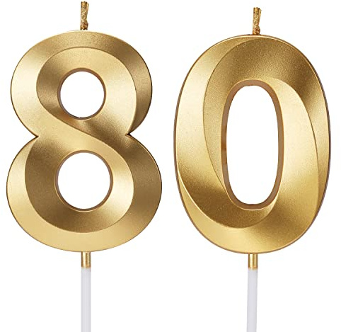 Jumochi Tortenaufsatz zum 80. Geburtstag, 3D-Zahl, goldfarben