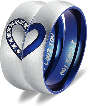 ANAZOZ Ringe Partnerringe Edelstahl, Trauringe 6mm Blau mit Gravur I Love You Hochzeit Ringe Herren Größe 62 (19.7)