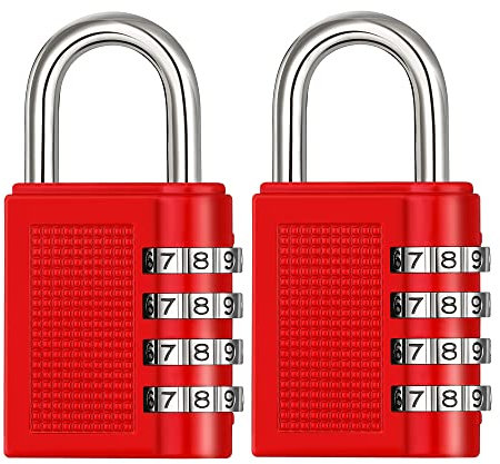 ZHEGE Gym Locker Padlocks, 4-Digit Padlocks with Code for School Lockers, Weatherproof Coded Padlock Outdoor for Fence, Gate, Sheds, Etc (2 Pack, Red)