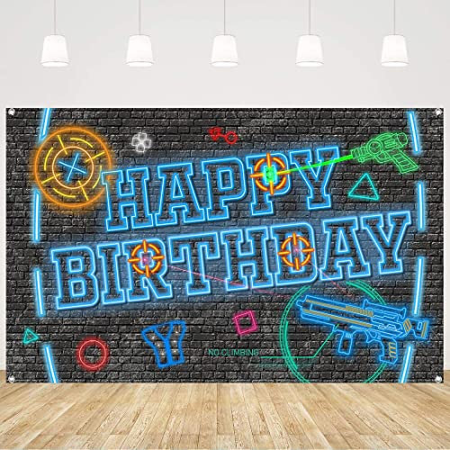 Laser Tag Gun Happy Birthday Hintergründe Banner Gaming Hintergründe für Jungen Kinder Geburtstagsdekorationen Neon Glow Party Fotografie Requisiten