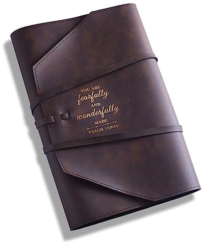LParkin Braun Bibelhülle leder, 'You are fearfully and wonderfully made psalm 139:14' Bibelhülle mit namen leder, Geschenke für Buchliebhaber, Christentum, Katholisch (Mittlere Größe)