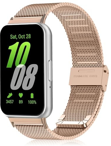 KoGiio Cinturino per Samsung Galaxy Fit 3, Chiusura Rete Metallo Cintura Regolabile Watch Band Uomini Donne Acciaio Inossidabile Ricambio Cinturino per Samsung Galaxy Fit 3 - Oro rosa