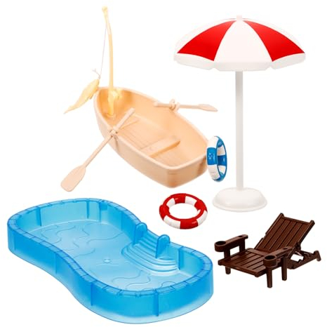 Mini-Stranddekorationen: Miniatur Deko Strandbar Strandkorb Strand Schwimmbad Boot Sonnenschirme Deko Miniatur Set für DIY Garten Puppenhaus Dekoration