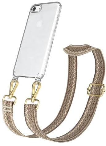 EAZY CASE Handykette - Verstellbares Taschenband kompatibel mit iPhone SE (2022/2020) / iPhone 8/7, Schulterriemen, Handykordel mit Silikon Hülle, Umhängetasche, Hell Braun Braun Gold