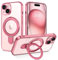 BENTOBEN Magnetic Case for iPhone 15 Plus [Compatible with Magsafe], Ring Stand Full Camera Lens Protector Clear Anti-yellow Military Drop Protection Shockproof Case for iPhone 15 Plus, Rose Gold
