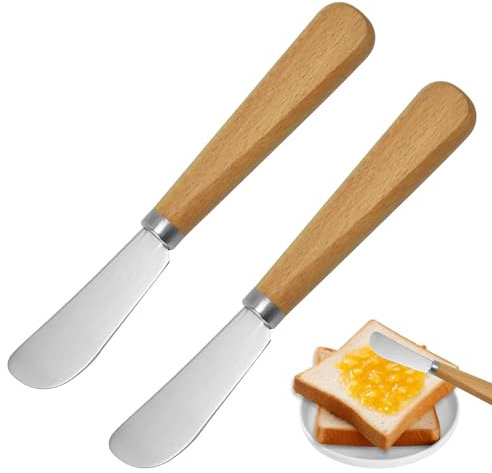 NTYUO Butter Knives, 2Pack Butter Knife Spreader, Cheese Knife, Multi-Function Spreading knives Gadgets, Stainless Steel Cheese Cutter With Wooden Handle, Jam Curler for Smooth Spreading Cream