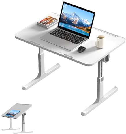 YRHome Betttisch Höhen- & Neigungsverstellbarer Laptoptisch für Bett & Sofa - 60x40cm Klappbarer Notebooktisch Lapdesk mit Tablet-Kerbe Stabiler Betttisch für Couch, Boden & Homeoffice - Weiß
