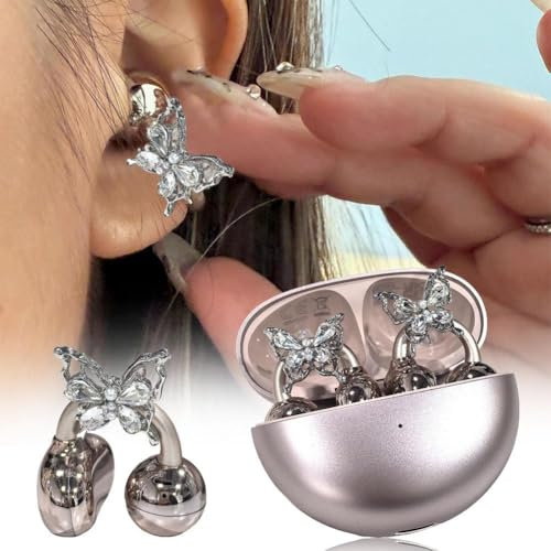 Rhinestone for Clip on Earbuds Open Ear,Elegant Butterfly Zirconia Earphone Accessories,Removable Exquisite DIY Decoration,Earphones with Diamond Buckle Ear Decoration,Clip On Earbuds Jewelry