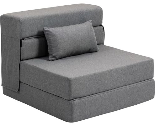 HOMCOM Sillón convertible 1 plaza sillón cama plegable calefactora 1 plaza 3 en 1 con asiento acolchado, cojín incluido, colchón plegable portátil para invitados, salón, espacio pequeño, carga 120 kg