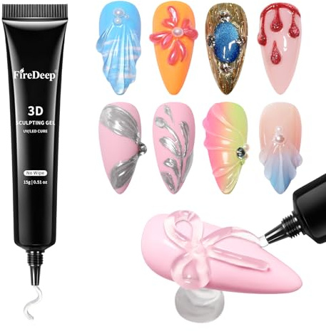 Firedeep 3D Sculpting Gel for Nail Art, Modeling Glue for Gems Decorations and Designs Clear No Wipe Gel Polish DIY Home Salon 15g