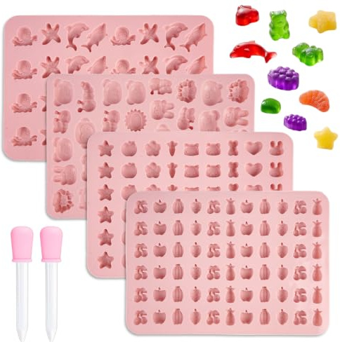 4 Pièces Moule Bonbon Silicone Sans Bpa, Kit pour Faire en Gélatine | Réutilisable Anti-AdhéSif Moule à Pâtisserie pour Bonbons, avec 2 Compte-Gouttes, pour Glaçons, Gelée, Chocolat, Pudding