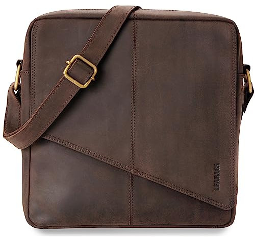 LEABAGS Leder Umhängetasche Herren & Damen I Messenger Bag mit Schultergurt I Schultertasche I Arbeitstasche I Tragetasche I Handtasche I Echtleder Tasche I Nature Dunkelbraun