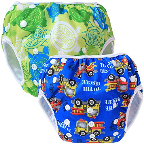 Teamoy 2 Schwimmwindel Baby, Turtles Grün+Cars Blau
