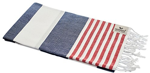 Carenesse Hamamtuch Tommy 100 x 180 cm I Hamam Handtuch 100% Baumwolle im Marine Look: blau-weiß-rot gestreift I Extra breites & saugfähiges Pestemal/Fouta I Saunahandtuch mit kleinem Packmaß
