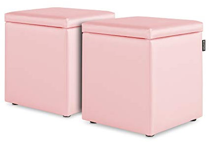 Happers Pack 2 Poufs Cube Rangement en Similicuir pour Salon ou Chambre Rose