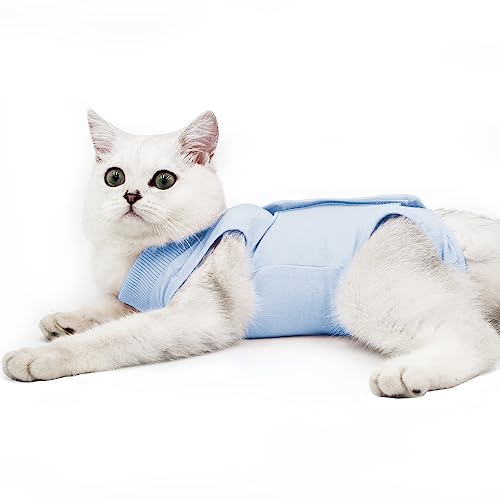 Dotoner Katzenbody Nach Op Anti-leckende für Katze Body Operation Haut-Krankheit Recovery Body Katze Kleidung Nach Kastration E-Halsband Alternative für Katzen Hunde (M, blau)