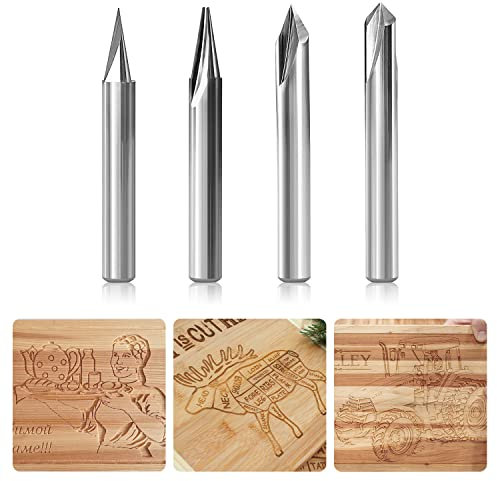 SILIVN Engraving Bits, 2 Flutes Straight CNC V-bit 1/4 Inch Shank Marking Conical Engraving Router Tool for Steel Aluminum Brass MDF Wood by - Tungsten Steel