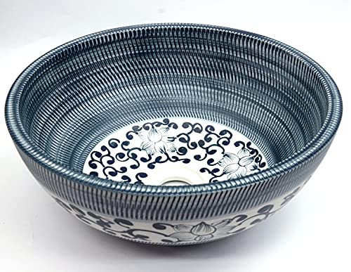 Vintage Kasbah Floral Patterned Vintage Bathroom Cloakroom Round Ceramic Counter Top Basin Sink Washing Bowl Craft Handmade Large Small 40 cm, 35 cm, 30 cm (Small)