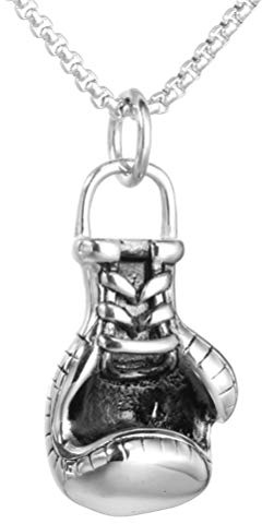 OAKKY Herren Punk Hip Hop Individuell Boxen Handschuhe Ketten Anhänger Halsketten Edelstahl Champion Sports Fitness Groß Silber 24 Ketten
