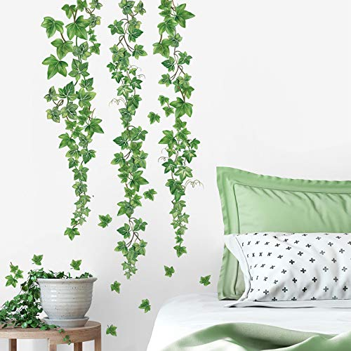 decalmile Adesivi Murali Foglie di Edera Verde Adesivi da Parete Vite Appesa Decorazione Murale Camera da Letto Soggiorno Ufficio