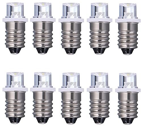 GutReise 10 Stück E10 Schraub Flutlicht LED Lampen + 10 Stück E10 Sockel,6V Warmweißes LED Glühbirnenlicht (6V, Warm White)