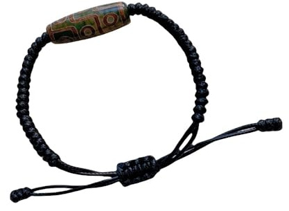 Stein Armband Damen,Vintage Tibetanischer Achat Grün Dzi Bead Stein Leder Geflochtenes Seil Verstellbare Armbänder Lucky Balance Armreif Schmuck Zubehör Unisex Geschenk