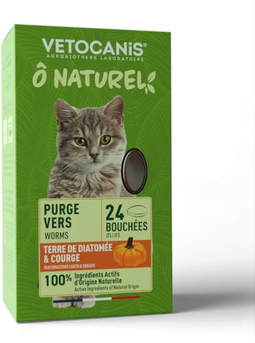 Vetocanis - Ô Naturel - Comida y Snack Para Gatos Contra Parásitos Intestinales - Con Tierra de Diatomeas y Calabaza - Antiparasitario y Desparasitante - 24 Unidades, 36g