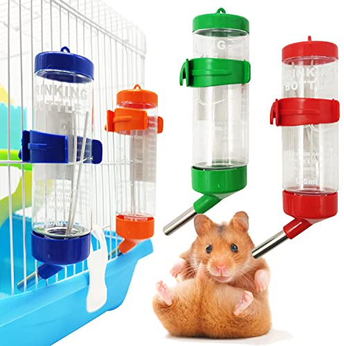 Botella 2X Dispensador para Hámster Animales Pequeños Agua Plástica Colgante Bebedero Automático Dispensador de Jaula con 2 Bolas Rodaderas Color al Azar (125 ml) BPS-1259 * 2