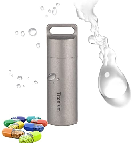 Pillendose Wasserdicht Outdoor EDC Tablettendose für Unterwegs, Titan Lichtgeschützt Metall Tablettenbox, Tragbar Kompakt Reise Pillenbehälter Halskette Anhänger, Notfall Kapsel Pillenbox