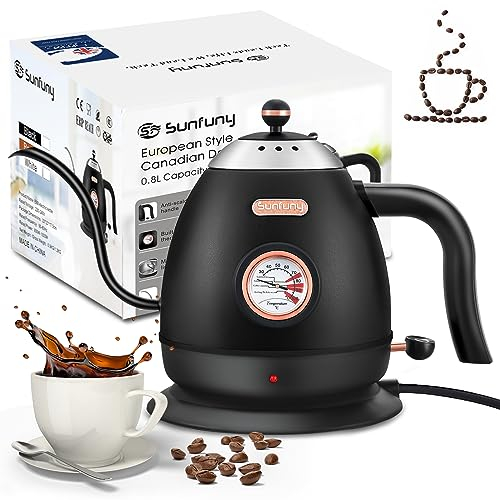 Electric Gooseneck Kettle with Temperature Display, Small Black Pour Over Coffee Kettle, 100% Stainless Steel Hot Water Boiler, 1000W Fast Boil Drip Brew Mini Tea Pot with Auto Shut-Off for Home(0.8L)
