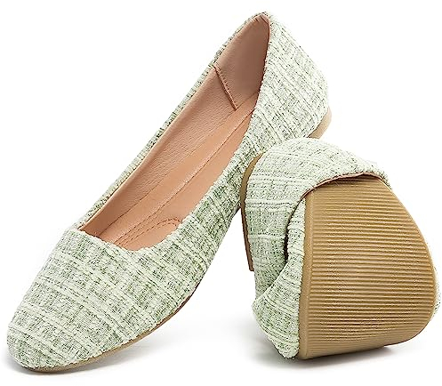 HEAWISH Damen Tweed Plaid Flats Schuhe, Grün , 40.5 EU