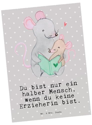 Mr. & Mrs. Panda Postkarte Erzieherin Herz - Geschenk, Arbeitskollege, Geburtstagskarte, Kindergärtnerin, Dankeskarte, Kindergarten, Einladung