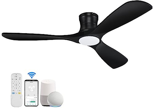 Ventilatore da soffitto intelligente moderno con telecomando luci ventilatore da soffitto nero per interni ed esterni, ventilatore da soffitto reversibile da 52 pollici