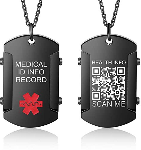 Theluckytag Medizinische Alert Halskette für Männer Frauen 19'' Kette graviert QR Code Medizinische ID Halskette für mehr Raum Benutzerdefinierte Online Notfall medizinische Info