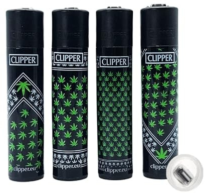 4 Stück Clipper Classic Feuerzeug Serie Set Weed Bandanas - inkl. Feuerstein und 1/5 Sticker