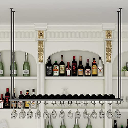JUNNIU Porte-Bouteilles de vin Suspendu au Plafond, Porte-Bouteilles de vin Flottant avec étagère en Verre à Pied, présentoirs de Stockage de vin, Hauteur réglable (Taille : 60x27x8cm) Decoration