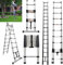 1.9M/6.2FT Aluminum Telescopic Ladder Lightweight Extension Ladder with Stabiliser Bar, Straight/A-Frame Multi-Purpose Loft Ladder with Non-Slip Rubber Feet 150kg Capacity for DIY Work