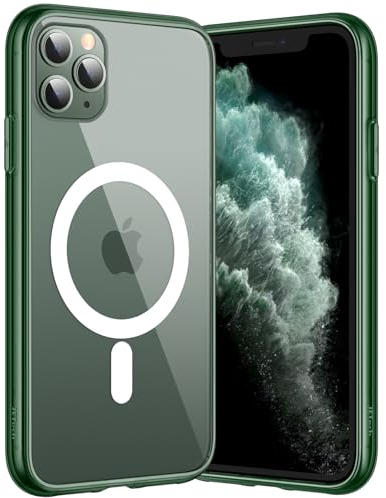 JETech Magnetisch Hülle für iPhone 11 Pro Max 6,5 Zoll Kompatibel mit MagSafe Kabellosem Laden, Stoßfeste Stoßstange Handyhülle, Kratzfeste Transparente Rückseite (Alpingrün)