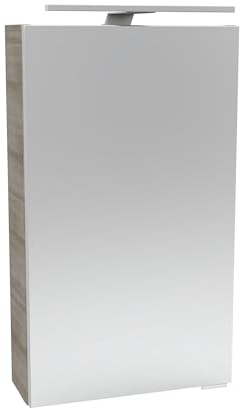 FACKELMANN A-VERO Spiegelschrank mit LED-Beleuchtung – Alibertschrank für Bad und Gäste-WC (40 x 68 x 15,3 cm) – SBC Badschrank mit Spiegel in Holz Grau – Tür Links
