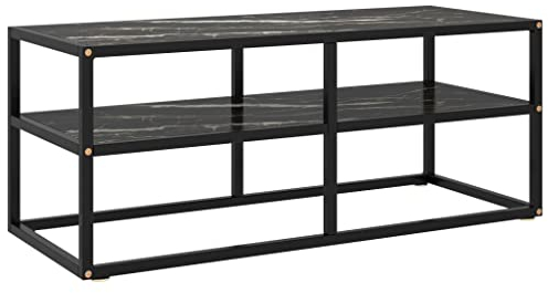 BUKSCYJS Tavola per TV con effetto marmo nero, 100 x 40 x 40 cm, adatta per ricevimenti, soggiorno, camera da letto, bagno, studio