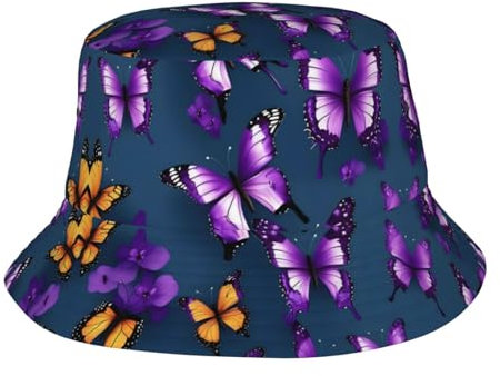 Bellissimo cappello da pescatore viola con farfalla per adulti, adatto per viaggi all'aperto, spiaggia, cappello da sole, Bella farfalla viola, taglia unica