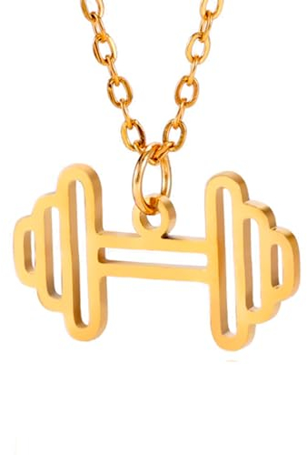 TEAMER Herzschlag Hantel Halskette Gewichtheben Mädchen Langhantel Anhänger Edelstahl Bodybuilding Sportler Übung Sport inspirierter Schmuck für Frauen (Hantel – Gold)