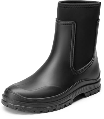 DREAM PAIRS stivali da pioggia impermeabili comodi stivali di gomma da donna stivali Chelsea di media altezza con suola antiscivolo,Size 40,Nero,SDRB2406W-E