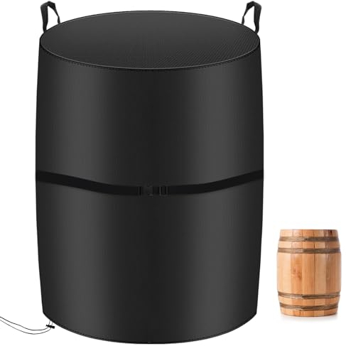 KRRRSJDJ Holzfass Abdeckung Wasserdicht,Weinfass Schutzhülle Winddicht,Holz Weinfass Abdeckhaube mit Kordelzug und Tragegriff,420D Oxford-Stoff Anti-UV Staubdicht Reißfest (60 * 60 * 100cm,Schwarz)