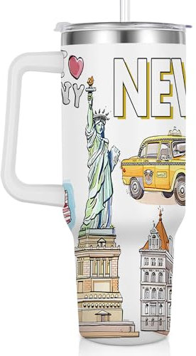 Pininerr City Tumbler Edelstahl-Wasserflasche für heiße und kalte Getränke, 1,2 l, Geschenkidee (New York)