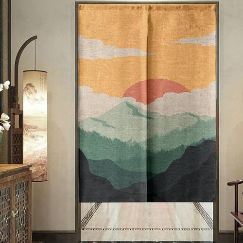 DOTBUY-SHOP Mountain Color Door Curtain, Indoor Curtains Linen Fly Curtains for Doors for Bistro Home, Kitchen, Living Room, Window Curtain Decorative Cut Off Door Blinds (90x200cm,sun)