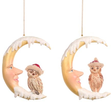 GOODWILL Weihnachtsanhänger, Mond mit Eule, Baumschmuck aus Harz, H13,5 cm, 2 Varianten (1 Stück) B